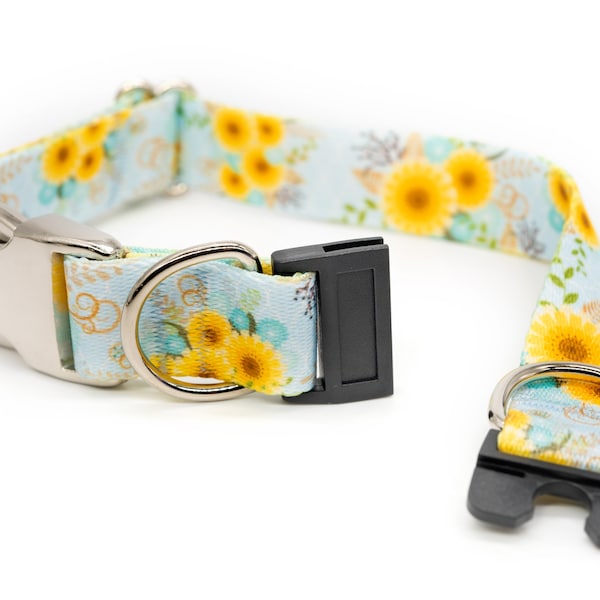 BREAKAWAY Personalized "Sunny Days" Dog Collar - safety collar, feminine, sunflower, paisley, pink, floral, flowers, colorful