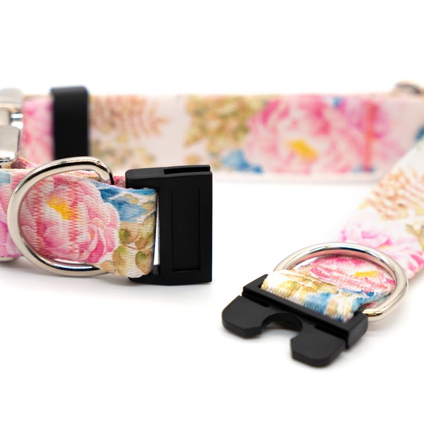 BREAKAWAY Personalized "Painted Peonies" Dog Collar - safety collar, watercolor, painting, pink, floral, flowers, colorful