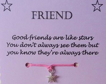 Friend  Wish Bracelet gift, Friendship bracelet, Friendship gift, Friends are like stars gift, Cord string bracelet, Keepsake Card