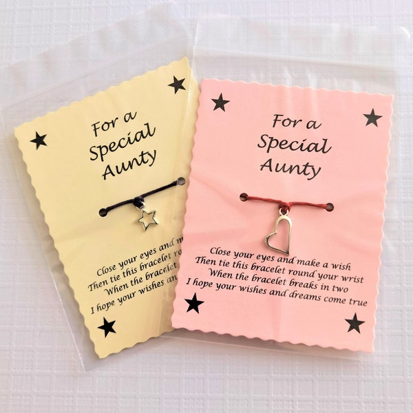 Special Aunty Wish String Bracelet, Aunty Gift, Aunty Keepsake, Gift For Her, Xmas Stocking filler, Star Charm, Heart Charm, Aunty Jewellery