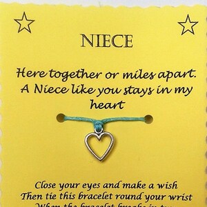 Niece Wish Bracelet, Niece Gift, Niece Charm bracelet, Niece Bracelet, Niece Jewelry, Gift for Niece, Heart Charm Bracelet, Keepsake image 3