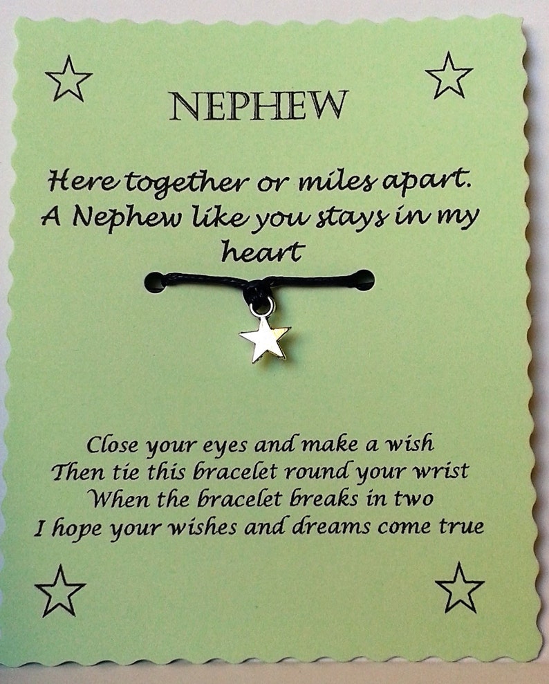 Nephew Gift, Nephew Wish Bracelet, Charm bracelet, Nephew Card, String Wish Bracelet, Cord Wish Bracelet, Quotes Jewelry, Nephew Jewelry image 2