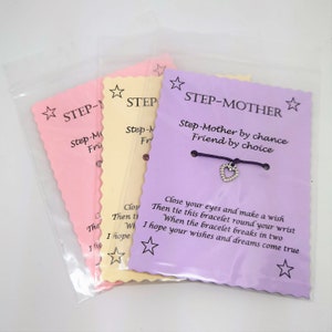 Step-Mother Wish Bracelet Christmas Keepsake Gift, Cord String Bracelet, Keepsake Card, Step-Mum gift, Step-Mom gift, Step-mum jewellery