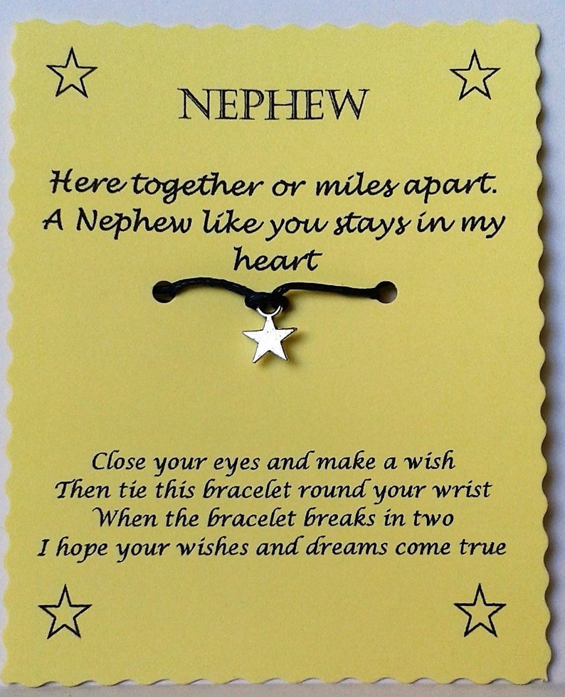 Nephew Gift, Nephew Wish Bracelet, Charm bracelet, Nephew Card, String Wish Bracelet, Cord Wish Bracelet, Quotes Jewelry, Nephew Jewelry image 1