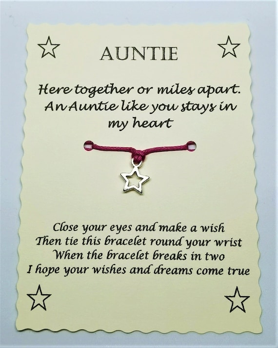 Xmas Stocking filler Aunty Gift Aunty Keepsake Gift For Her Heart Charm Special Aunty Wish String Bracelet Aunty Jewellery Star Charm