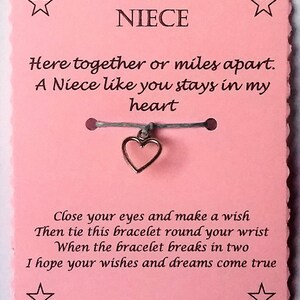 Niece Wish Bracelet, Niece Gift, Niece Charm bracelet, Niece Bracelet, Niece Jewelry, Gift for Niece, Heart Charm Bracelet, Keepsake image 6