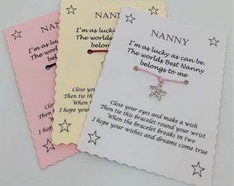 Nanny Wish Bracelet Nan Keepsake Gift, Cord String Wish Bracelet, Quote Jewellery, Friendship Bracelet, Charm bracelet, Nanny Christmas Gift