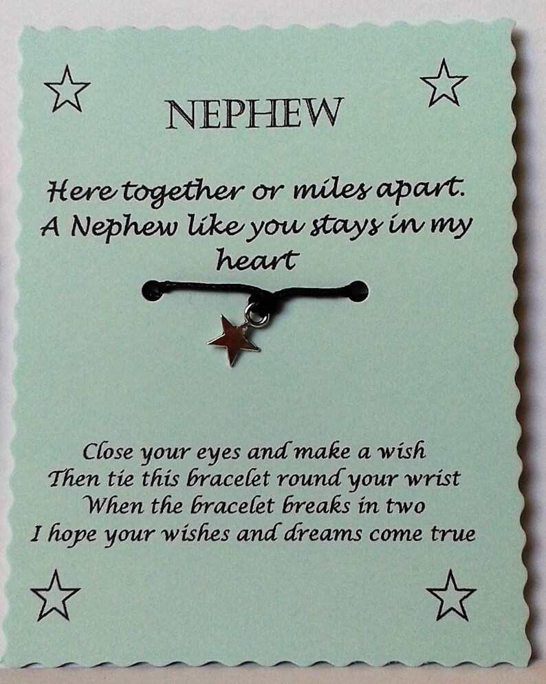 Nephew Gift, Nephew Wish Bracelet, Charm bracelet, Nephew Card, String Wish Bracelet, Cord Wish Bracelet, Quotes Jewelry, Nephew Jewelry image 3