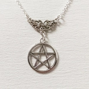 Silver pentacle witch necklace