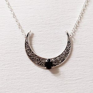 Half moon and black crystal necklace