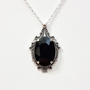 Black crystal gothic victorian necklace silver plated