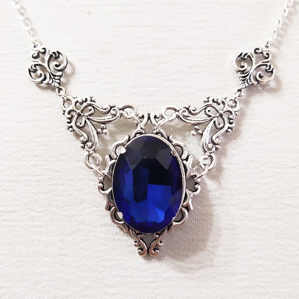 Victorian necklace, blue crystal, enchanted necklace, gothic necklace, baroque necklace, vampire necklace