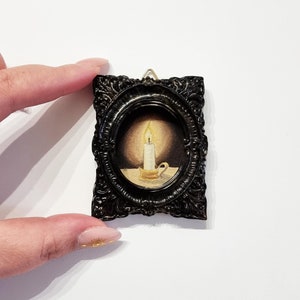 Mini pintura al óleo original con vela.