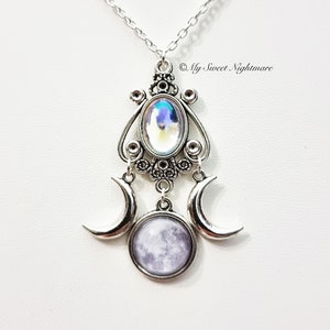 Triple moon necklace, triple goddess pendant, wiccan jewelry, magical pendant, witch necklace, witchcraft jewelry, pagan jewelry