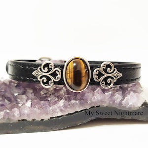Crystal cat collar, victorian collar, tiger eye cat collar, witches cat collar, adjustable from 5,51181 to 8,66142 inches