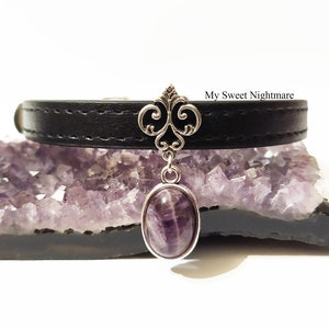Crystal cat collar, victorian collar, amethyst cat collar, witches cat collar, adjustable from 5,51181 to 8,66142 inches inches