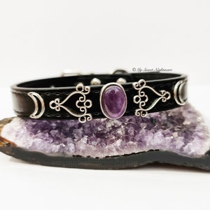 Witch Dog Collar, moon dog collar, lunar dog collar, amethyst collar, crystal dog collar, gothic dog collar, 10,6299 to 12,9921 inches