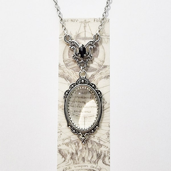 Collier oeillet en cristal noir, collier loupe plaqué argent