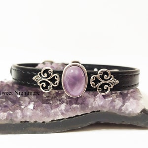 Crystal cat collar, victorian collar, amethyst cat collar, witches cat collar, adjustable from 5,51181 to 8,66142 inches