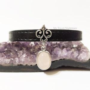 Crystal cat collar, victorian collar, rose quartz collar, witches cat collar, adjustable from 5,51181 to 8,66142 inches