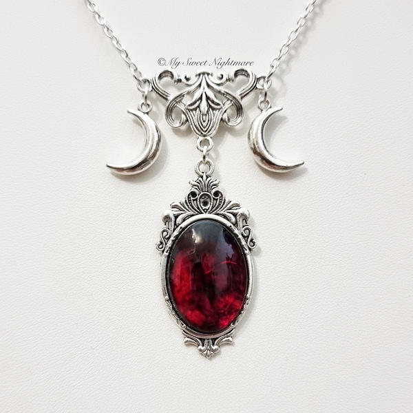 Gothic necklace, vampire necklace, triple moon, witchcraft jewelry, bloody jewelry, witch necklace, witchy jewelry