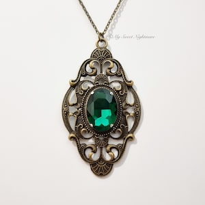 Emerald green crystal, gothic necklace, victorian jewelry, vintage victorian, bronze and green jewelry, wedding jewelry