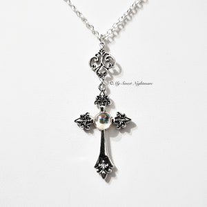 Gothic cross silver plated necklace, vampire jewelry
