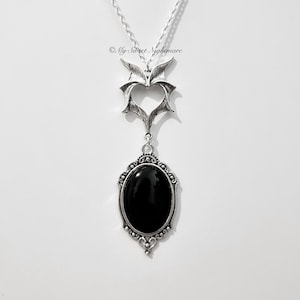 Vampire Bat gothic necklace and black glass stone