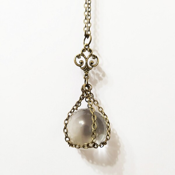 Crystal ball scrying bronze necklace
