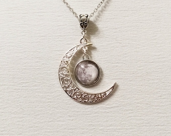 Crescent Moon Necklace and little full moon