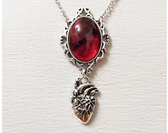 Gothic jewelry, anatomical heart, blood necklace, creepy jewelry, vampire necklace, gothic cameo, bloody jewelry, anatomy jewelry