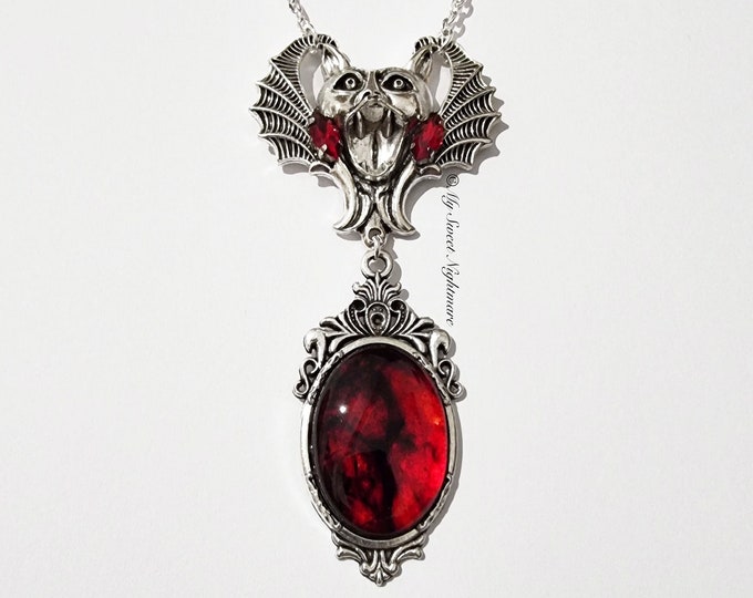 Gothic jewelry, vampire necklace, bloody jewelry, bat necklace, witch necklace, victorian jewelry, gothic cameo