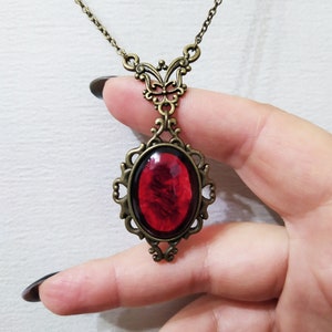 Victorian necklace with red blood effect handmade stone