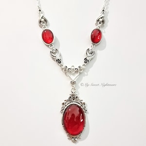 Gothic vampire necklace, vampire bat jewelry, red stone gothic necklace