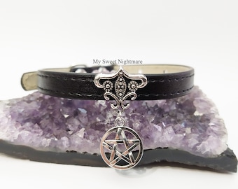 Witchy cat collar with pentacle, adjustable