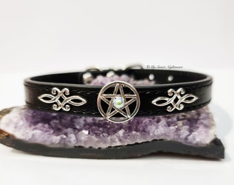 Witch Dog Collar, pentacle collar,pagan dog collar, gothic collar, pentagram dog collar, gothic dog collar, 10,6299 to 12,9921 inches