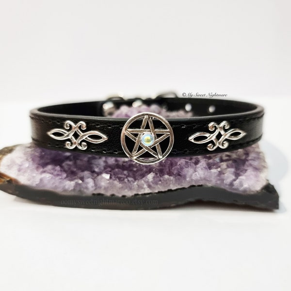 Witch Dog Collar, pentacle collar,pagan dog collar, gothic collar, pentagram dog collar, gothic dog collar, 10,6299 to 12,9921 inches