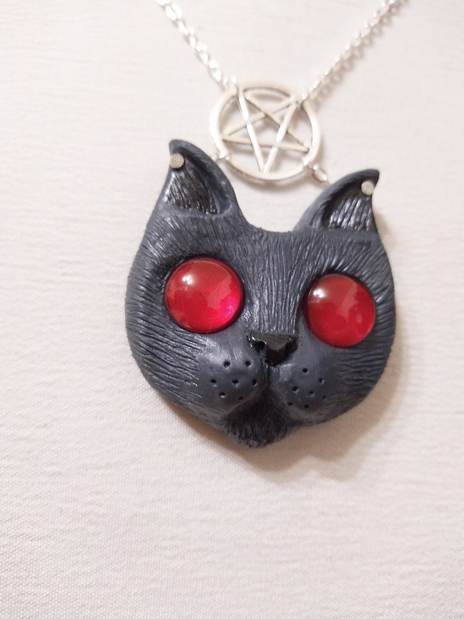 Black Cat Necklace and Silver Pentacle Etsy UK