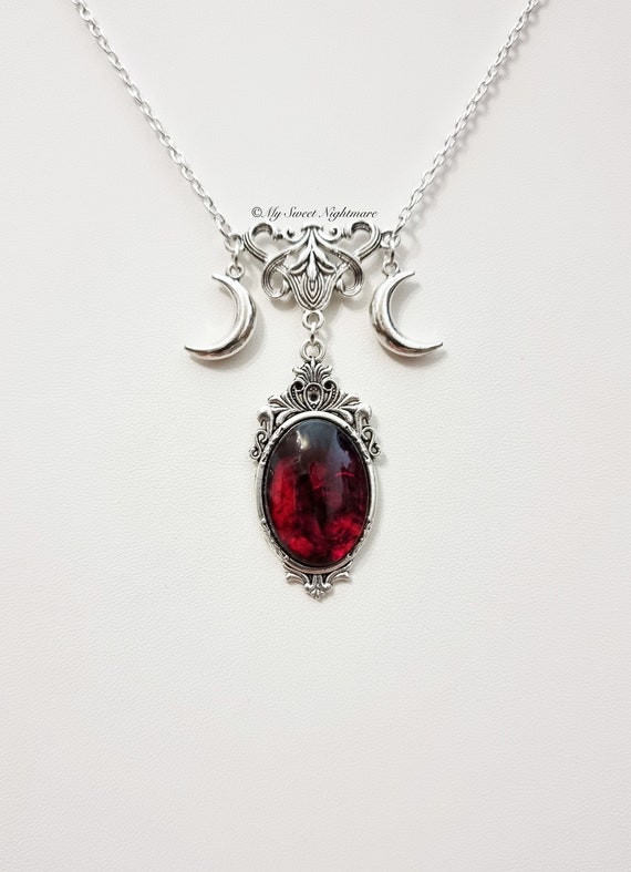 Gothic necklace, vampire necklace, triple moon, witchcraft jewelry, bloody jewelry, witch necklace, witchy jewelry