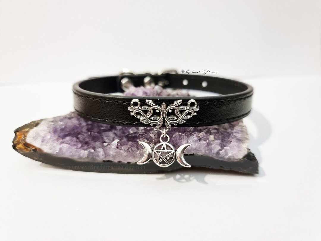 Witch Dog Collar, Triple Moon Dog Collar, Goddess Dog Collar, Lunar Dog