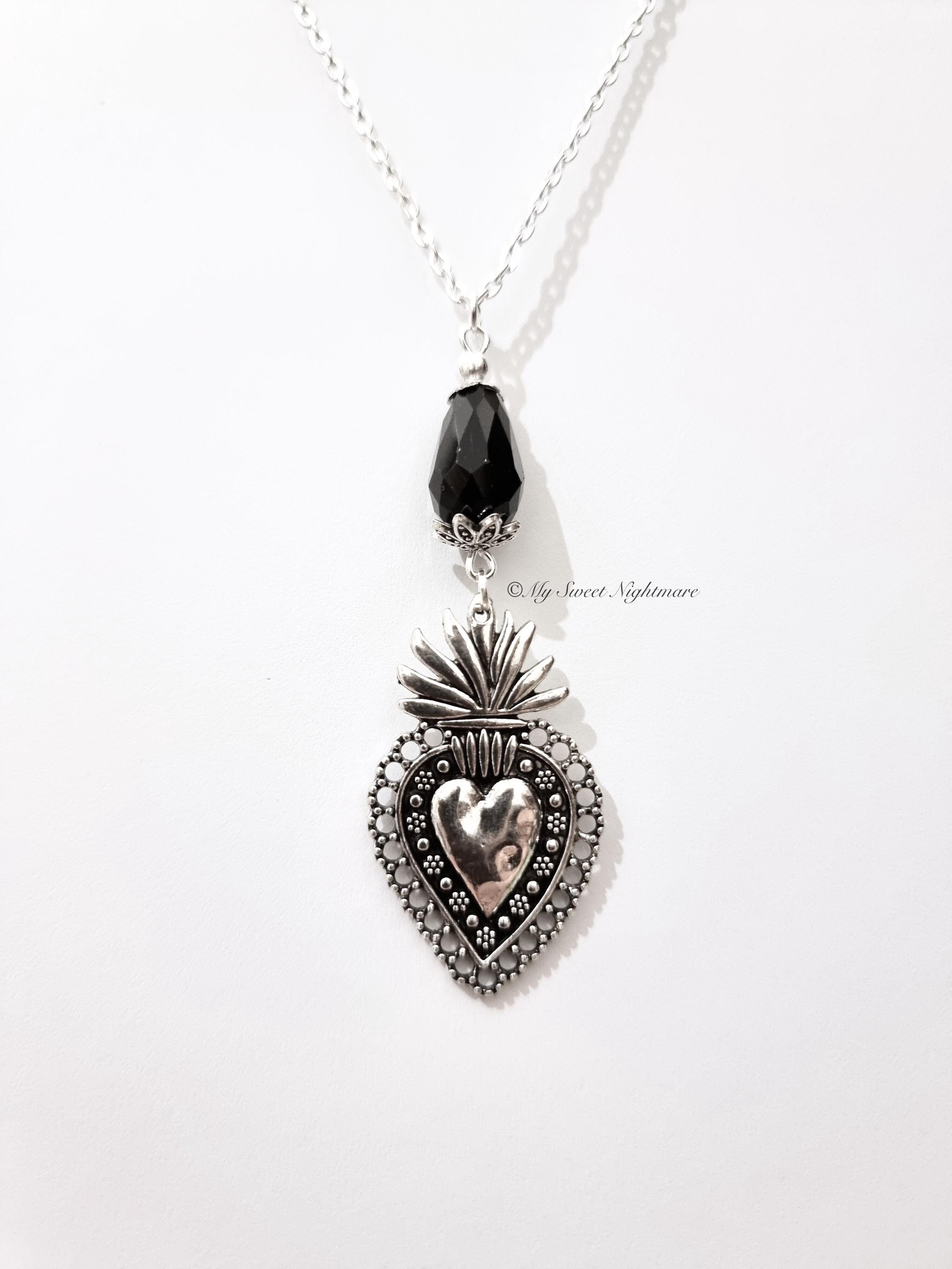 Collier Pendentif Cœur Drapeau Écossais Carreaux Noir Blanc - Bijou Vintage Femme