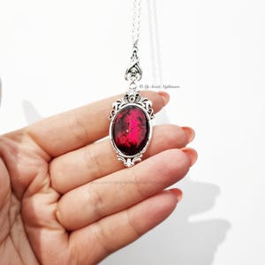 Vampire bat gothic necklace, handmade bloody red stone image 5