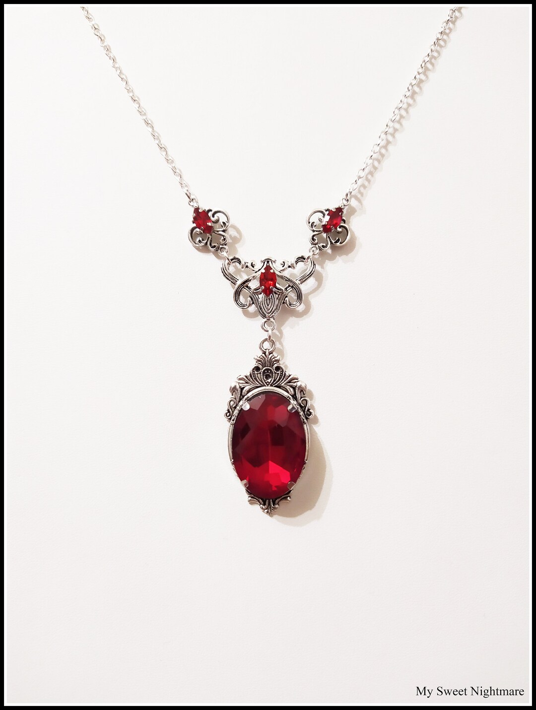 Victorian Necklace, Ruby Red Necklace, Gothic Necklace, Renaissance ...