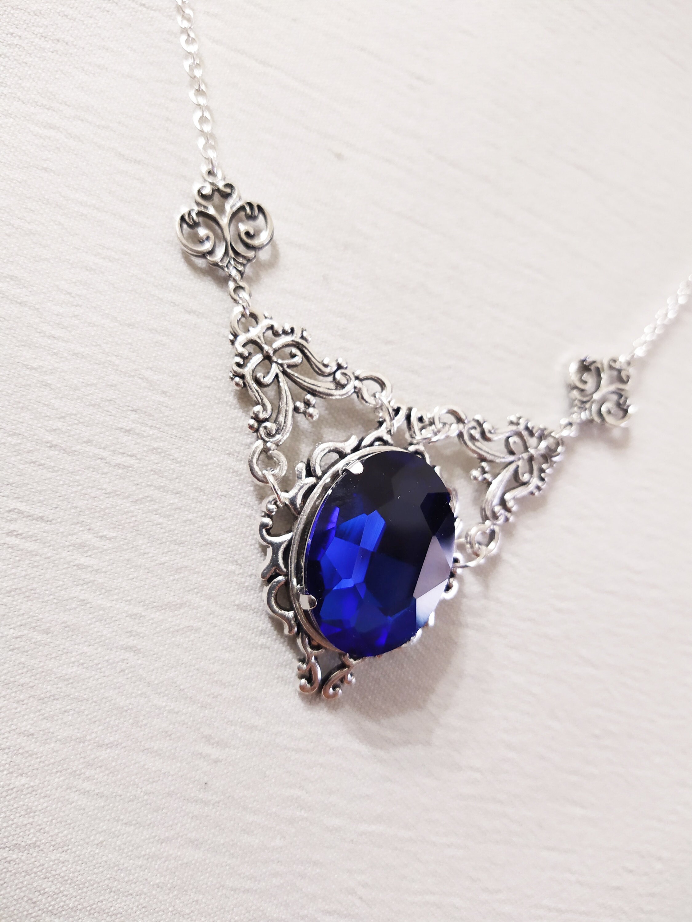 Windsor Necklace With Blue Crystal Pendant Necklace