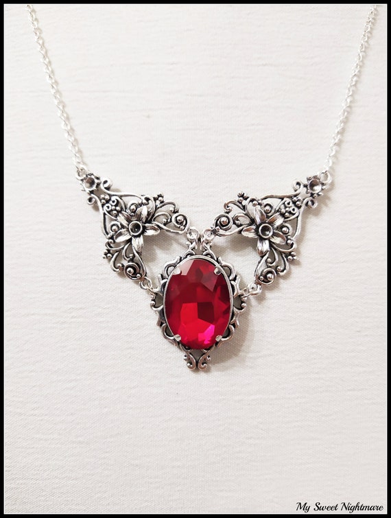 Victorian Necklace Ruby Red Necklace Gothic Necklace - Etsy