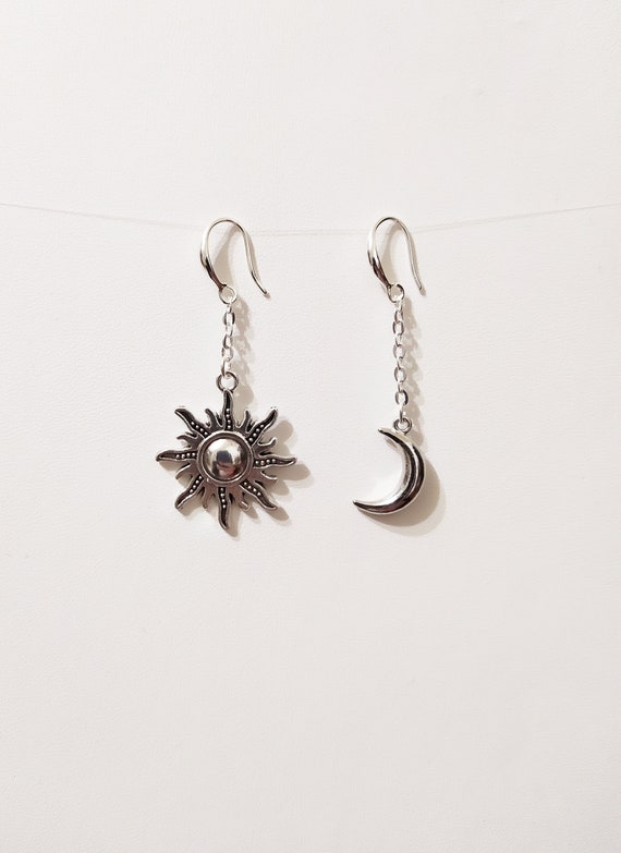 Sun and moon earrings mismatched earrings celestial jewelry crescent moon earrings Sun earrings mix and match moon jewelry