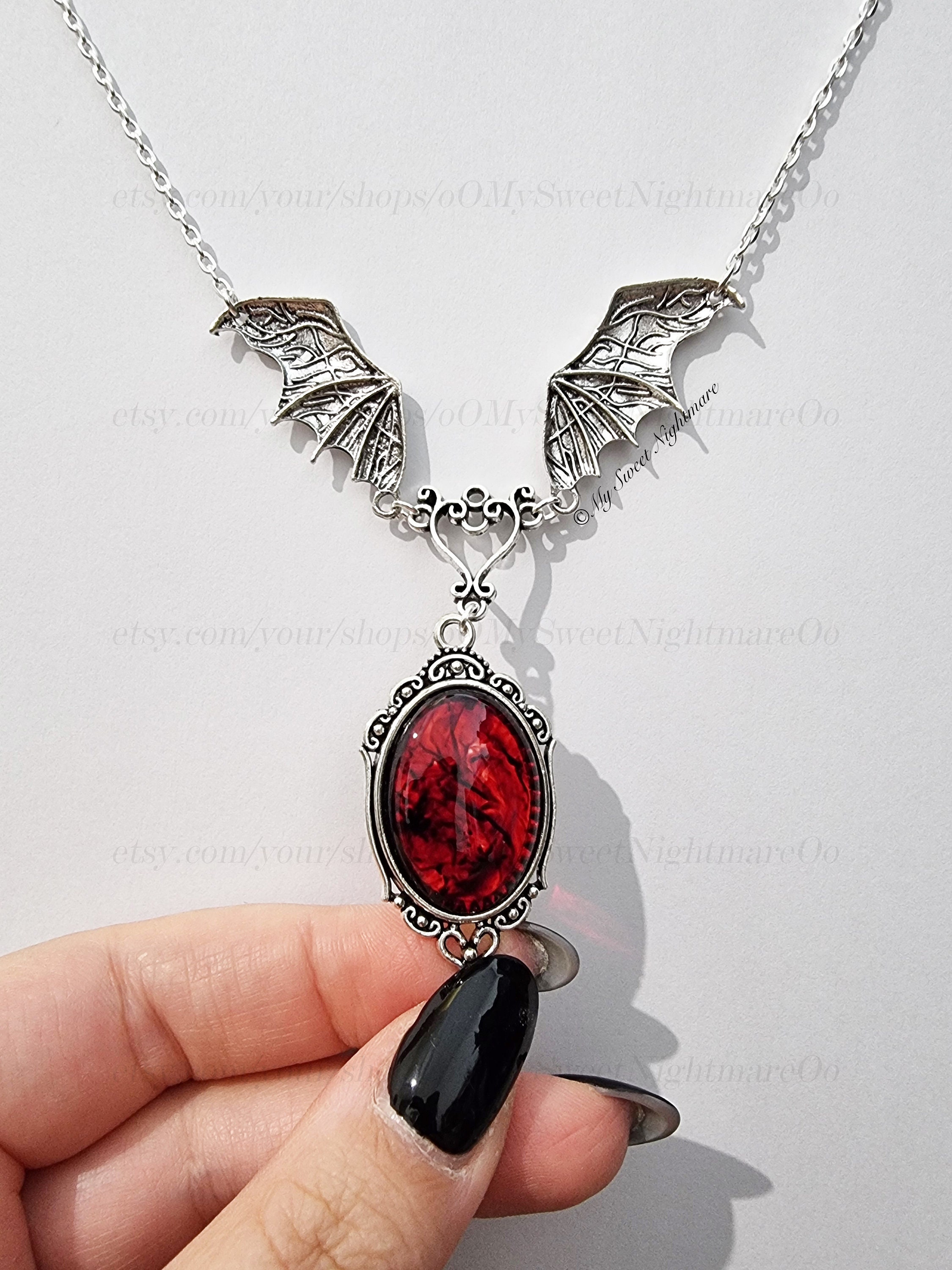 Vampire Bat Gothic Necklace, Handmade Red Bloody Cabochon - Etsy
