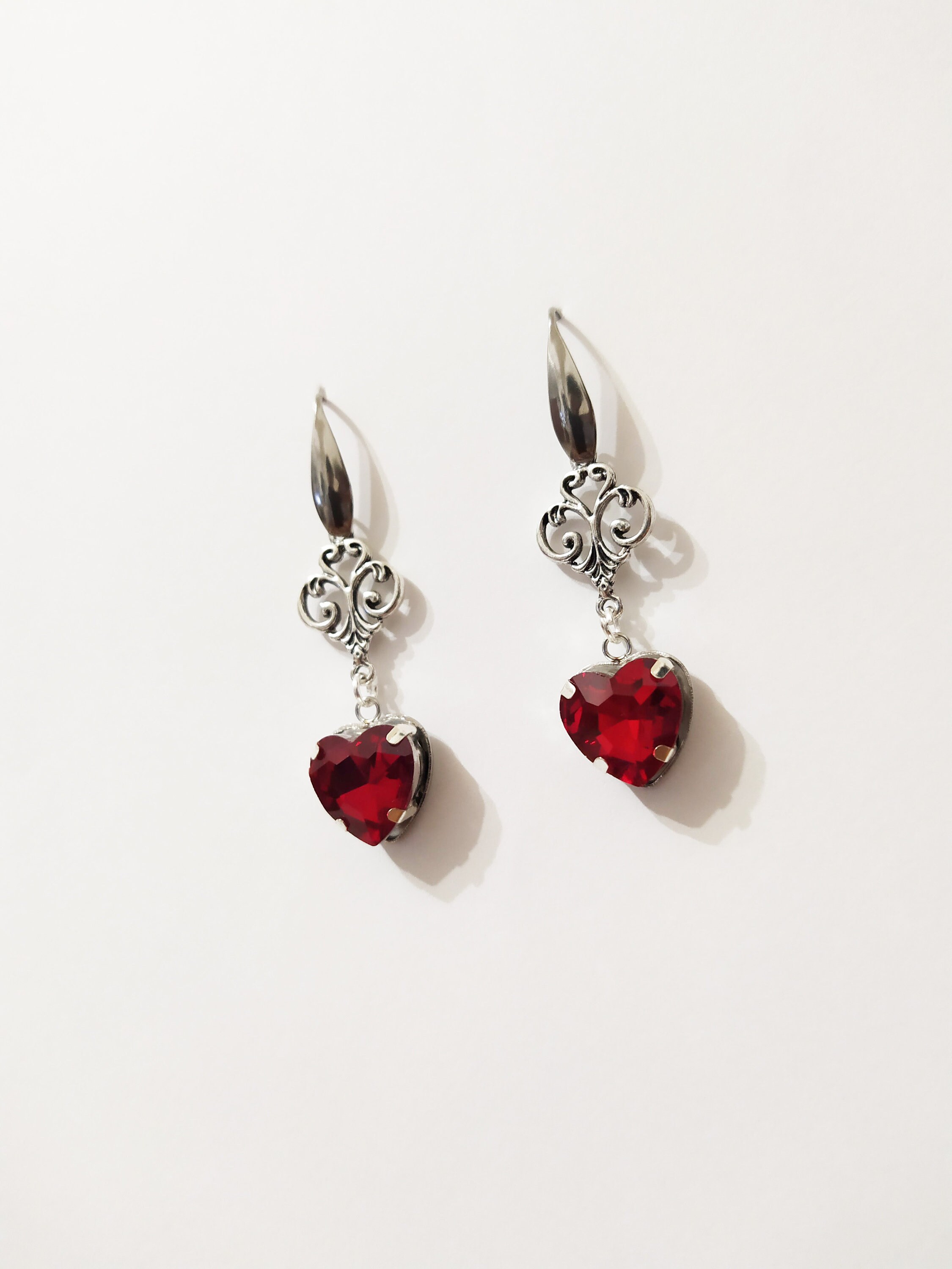 Crystal Ruby Red Heart Earrings Heart Jewelry Delicate - Etsy