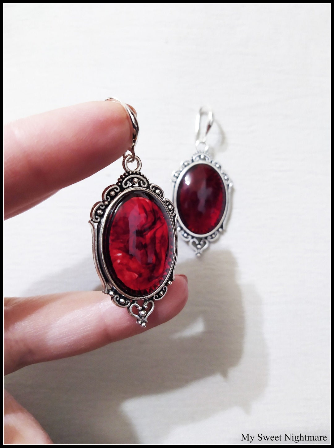 Gothic Vampire Drop Earrings, Blood Red Cameo - Etsy