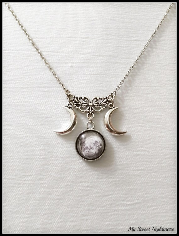 Collana Chakra della dea della tripla luna con cristallo Argento sterling 925 Pentagramma Pentacolo Catena con pendente tripla luna Chakra Gioielli Wiccan per donne e ragazze